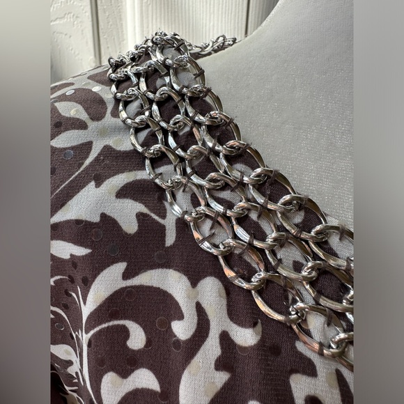 MSK Zip Up Damask Blazer with Rhinestone Zipper Pull Size Small - Picture 3 of 8